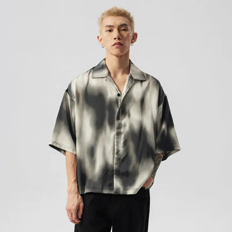 Oversized Ribbed-Effect Tie-Dye Button-Up Shirt