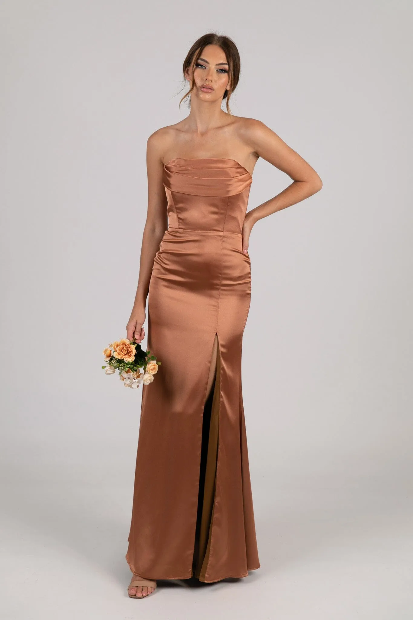 Peyton Strapless Satin Maxi Dress - Terracotta