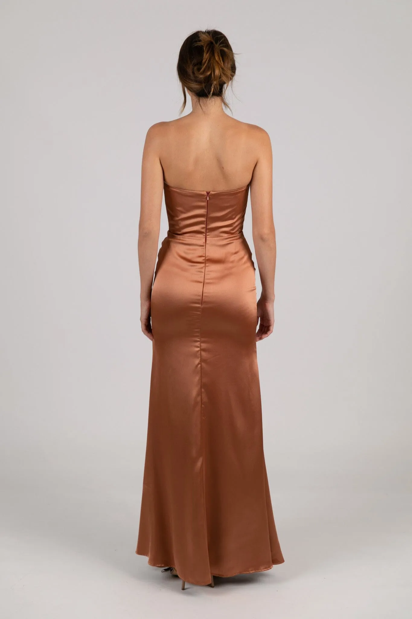 Peyton Strapless Satin Maxi Dress - Terracotta