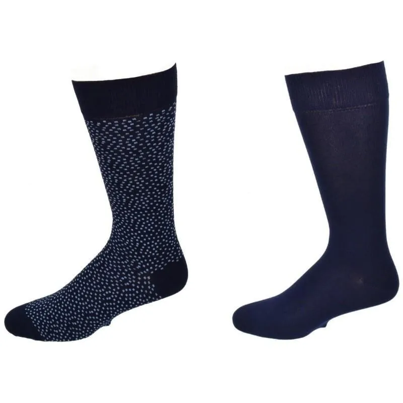 Pin Dot and Solid Pattern Combed Cotton 2 Pair Pack Socks