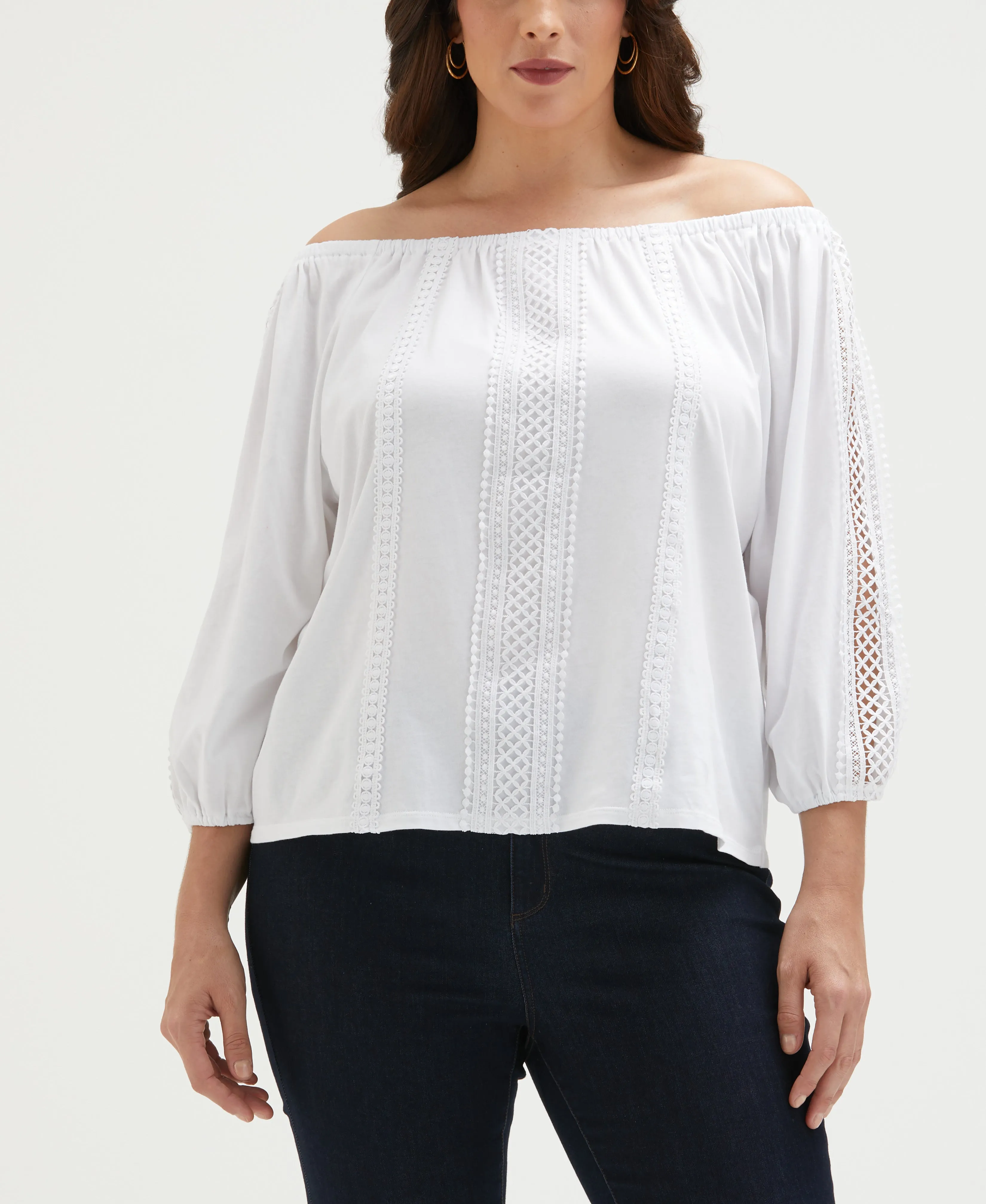 Plus Size Lace Trim Off the Shoulder Top