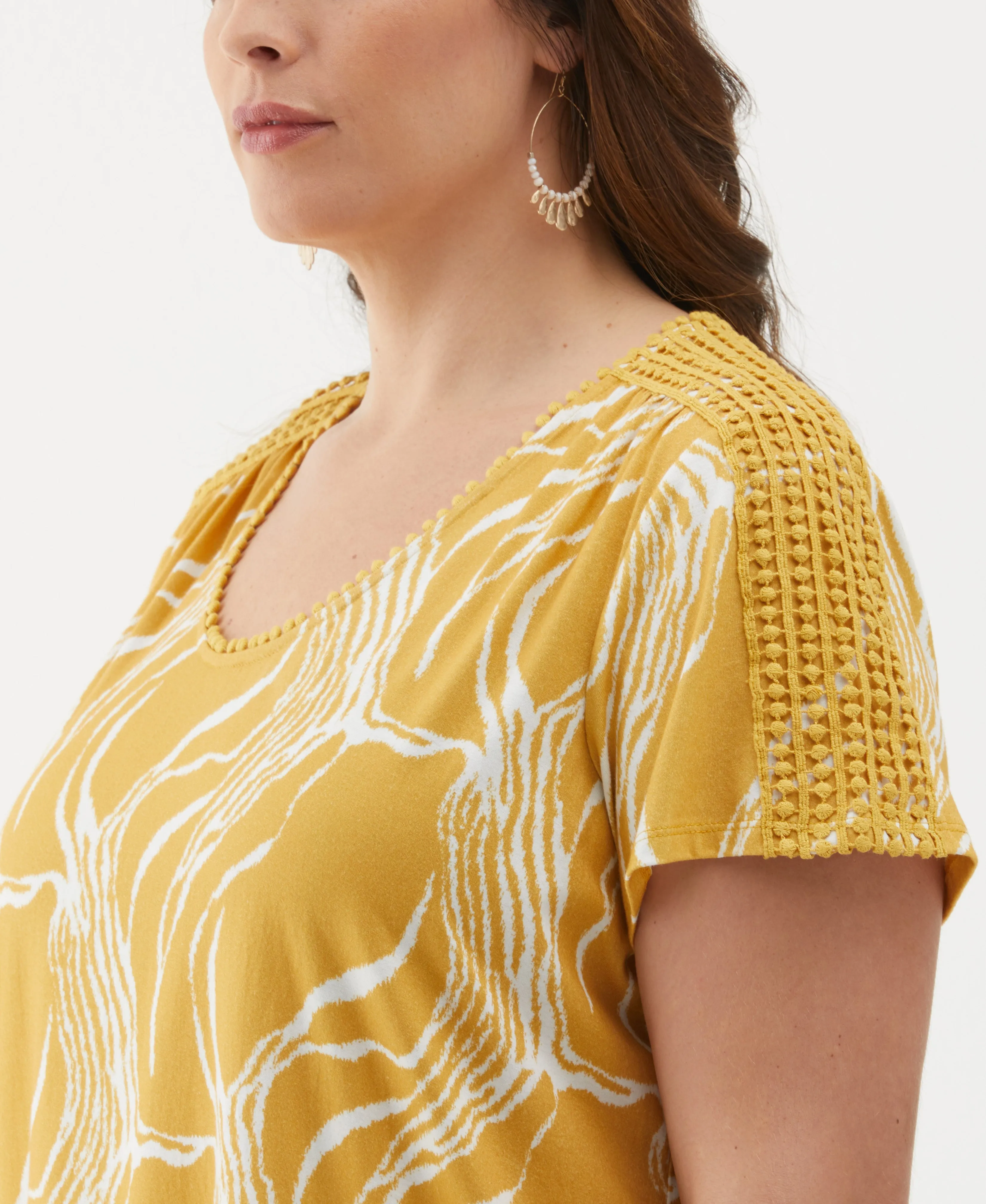 Plus Size Ripple Print Dot Trim Tee