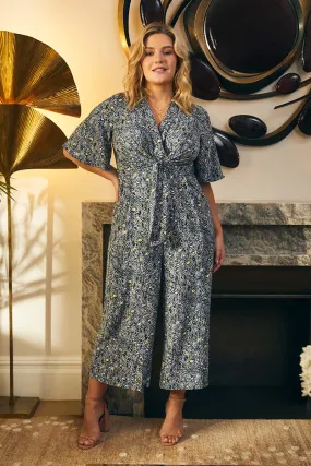 Printed Tie Front Wide Leg Jumpsuit