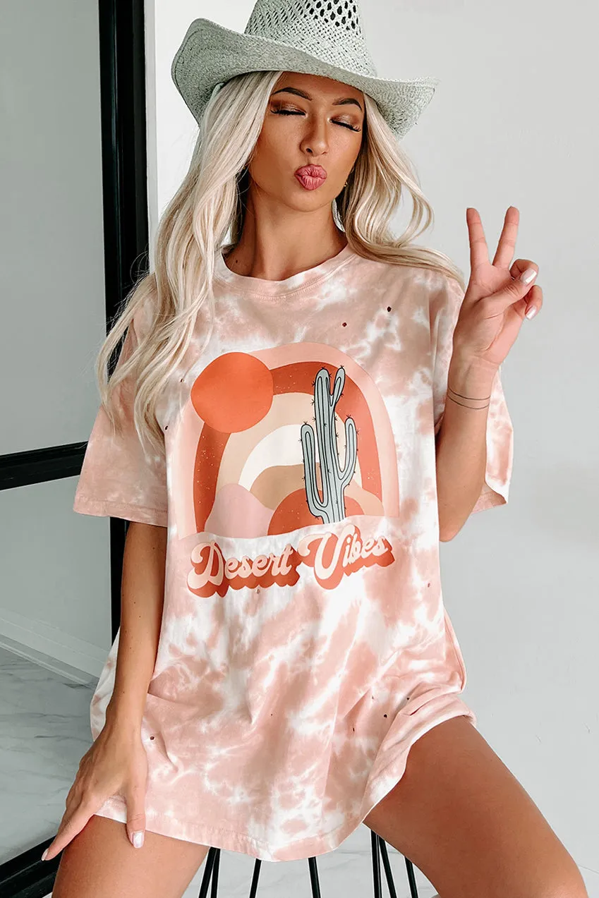 "Desert Dusk" Oversized Distressed Tie-Dye Graphic T-Shirt (Pastel Pink) - Print On Demand