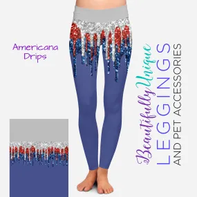 Red And Blue Americana Drips (Exclusive) - High-quality Handcrafted Vibrant Leggings