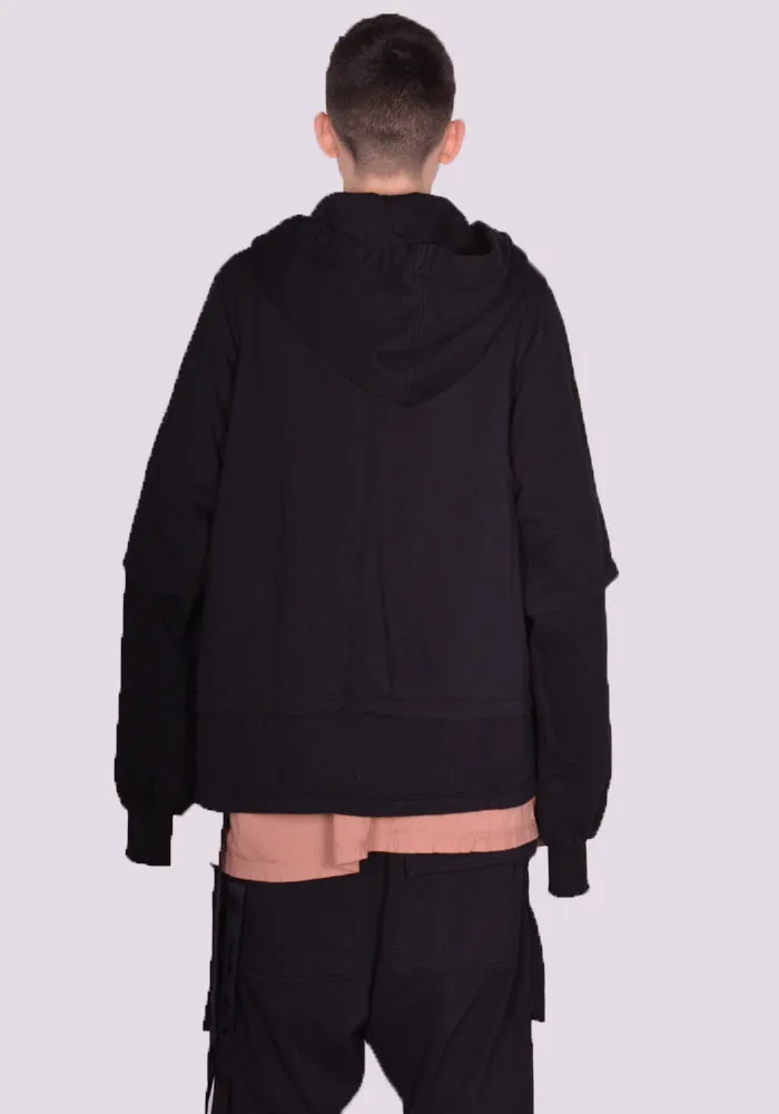 RICK OWENS DRKSHDW DU01D1270 RNF 09 ZIPPED HUSTLER SWEAT HOODIE BLACK