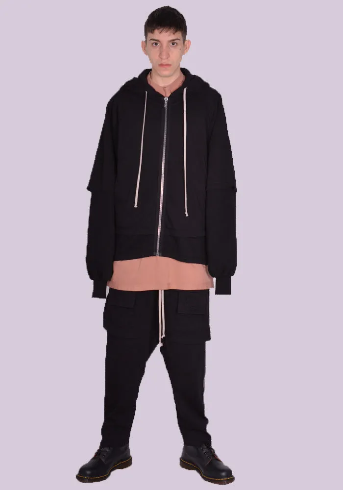 RICK OWENS DRKSHDW DU01D1270 RNF 09 ZIPPED HUSTLER SWEAT HOODIE BLACK