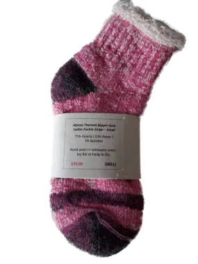 S820 Alpaca Slipper Sock Ladies Fushia Stripe Ladies Medium