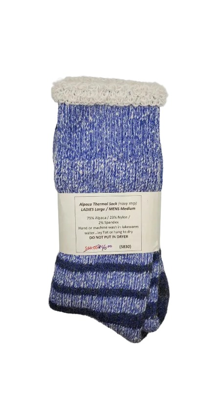 S830 Alpaca Thermal Sock Navy Stripe Ladies Large / Mens Medium