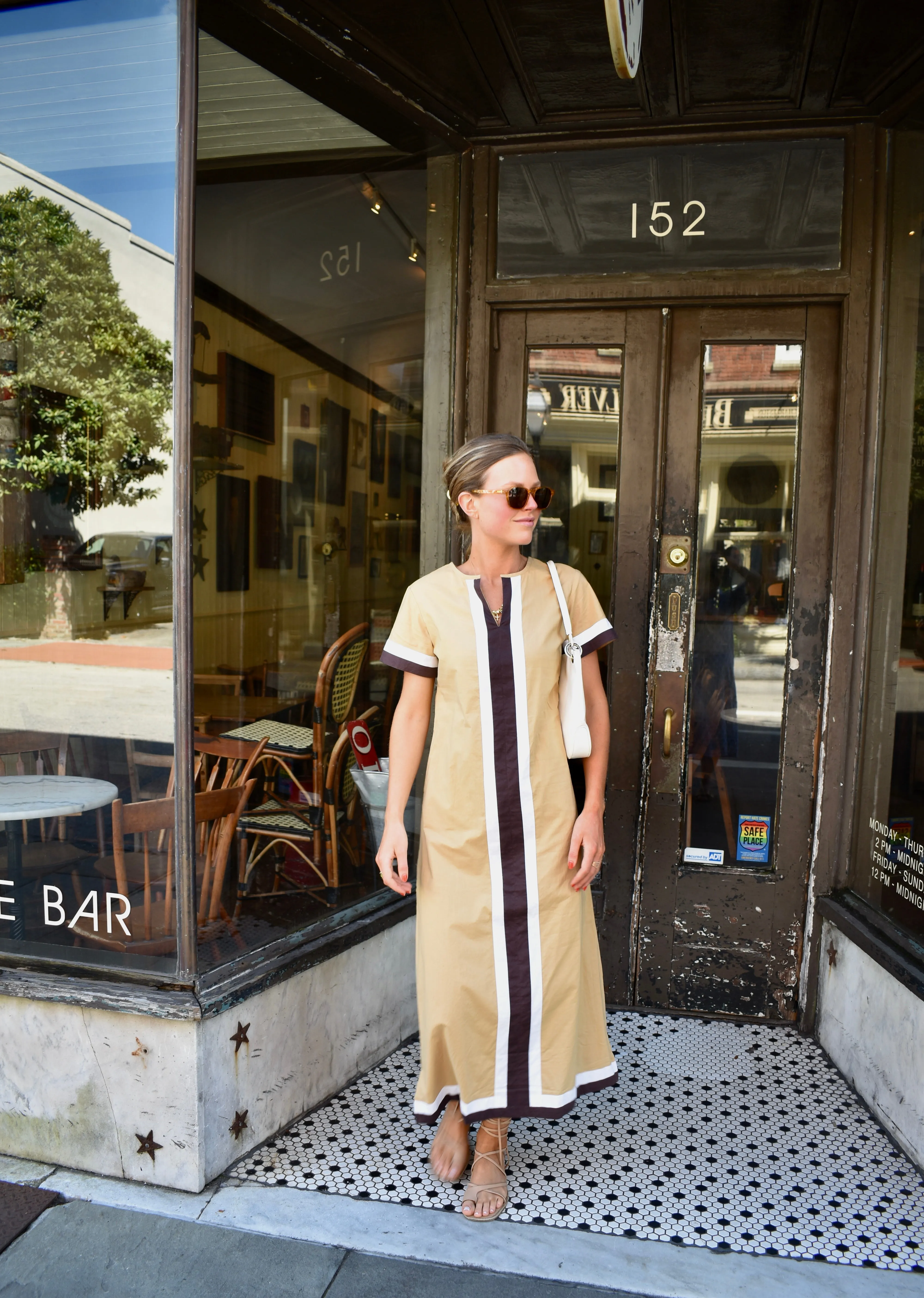 Sara Maxi Dress Short Sleeve Brown with Stripe