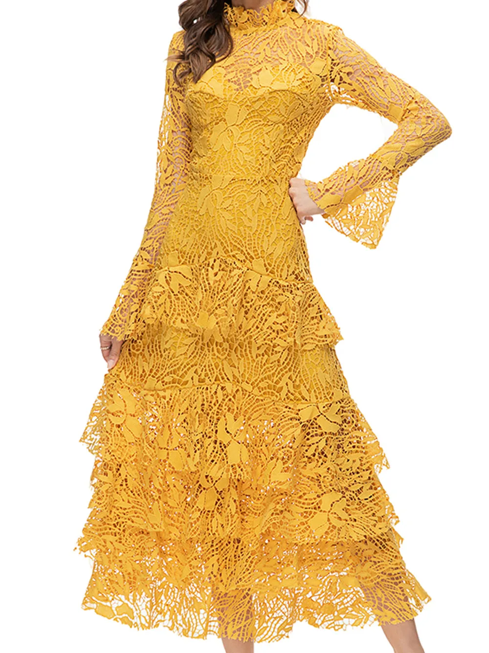 SETAI Lace Maxi Dress in Yellow