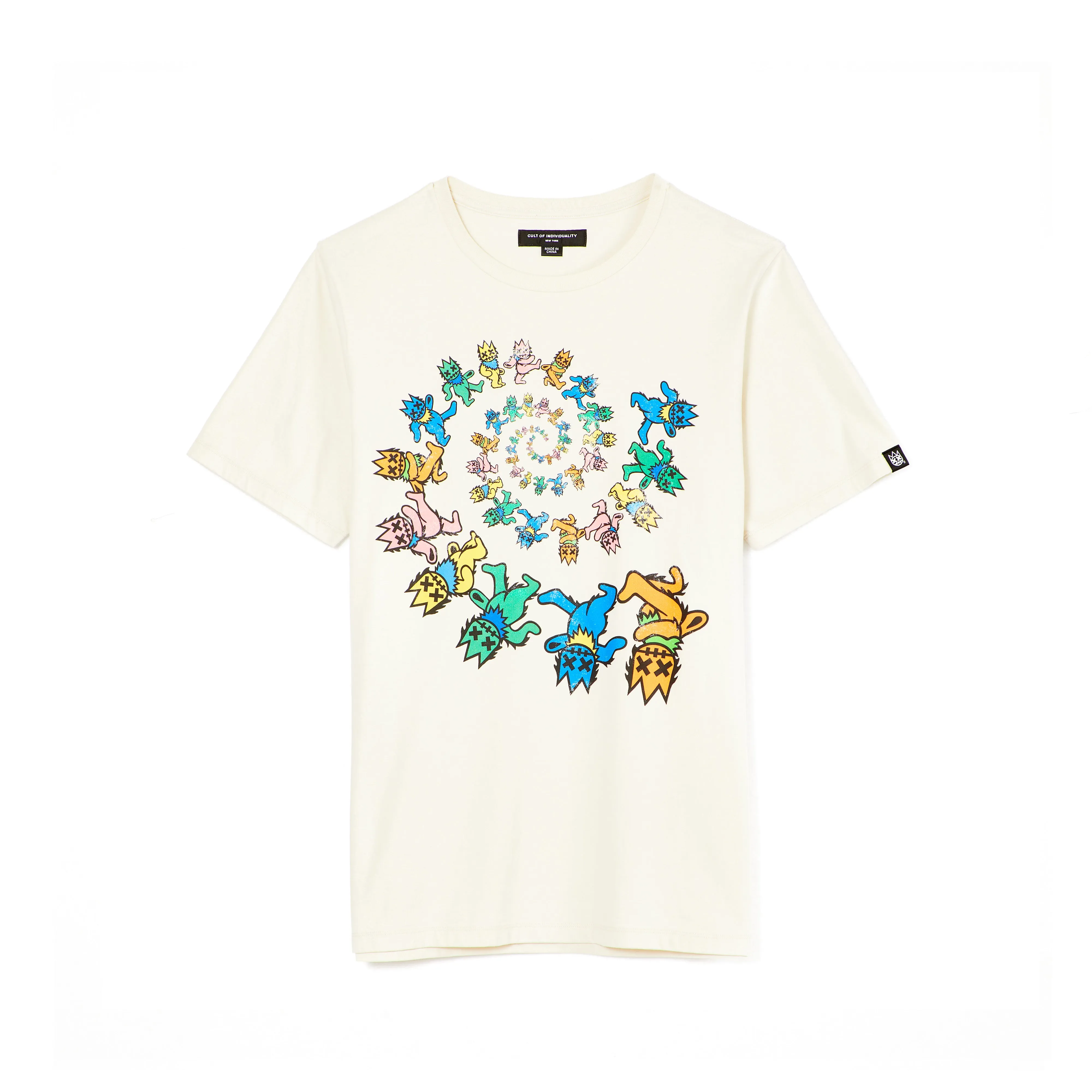 SHORT SLEEVE CREW NECK TEE  "DANCING BEARS" IN WINTER WHITE