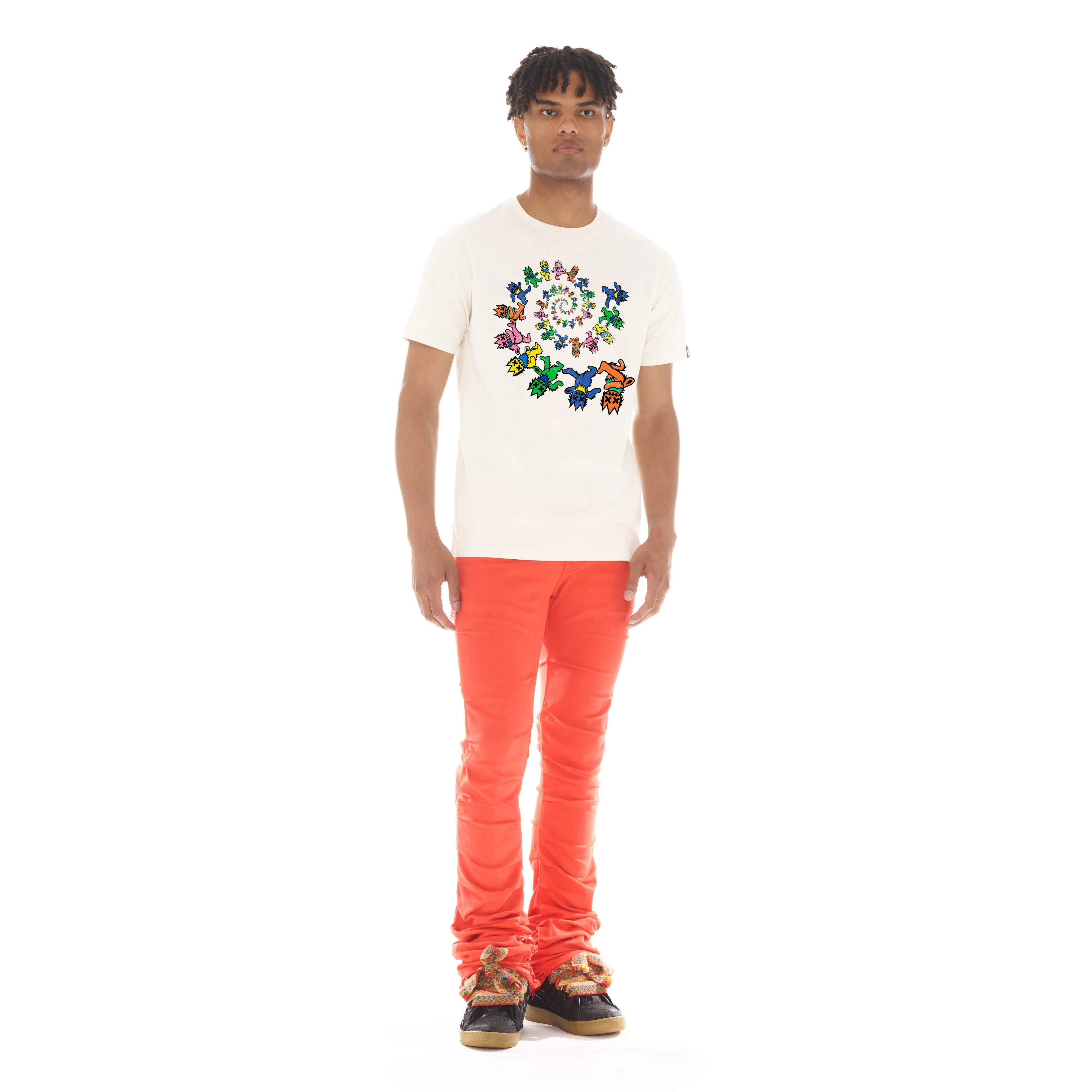 SHORT SLEEVE CREW NECK TEE  "DANCING BEARS" IN WINTER WHITE