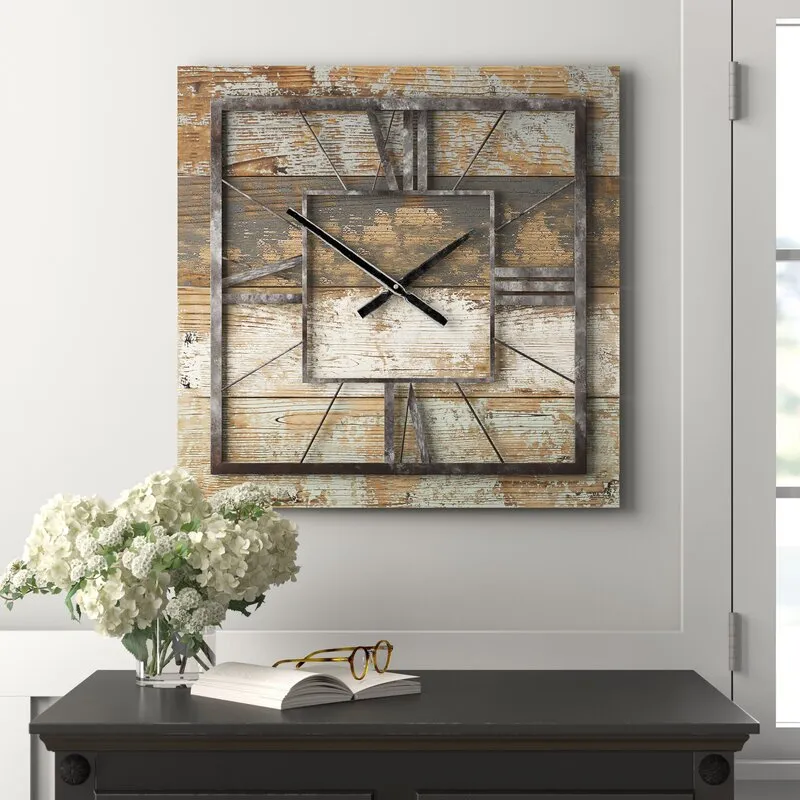 Sodos Oversized Gray/Brown Square Wood 23.5" Wall Clock