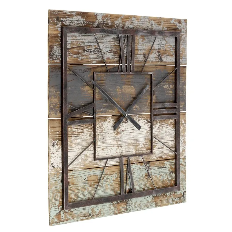 Sodos Oversized Gray/Brown Square Wood 23.5" Wall Clock