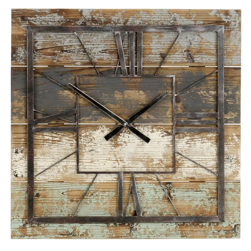 Sodos Oversized Gray/Brown Square Wood 23.5" Wall Clock