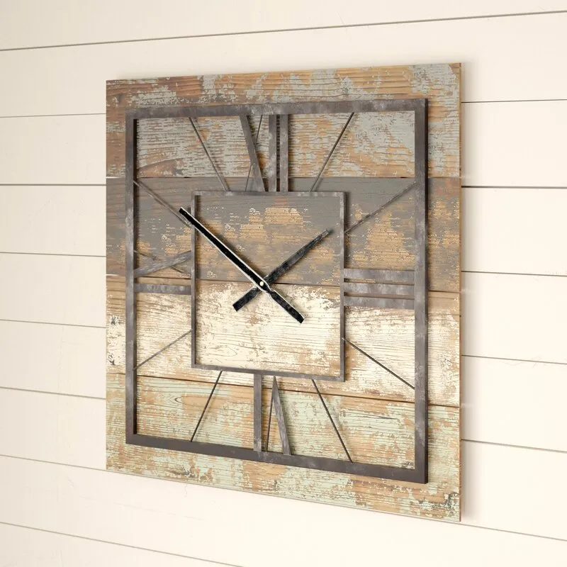 Sodos Oversized Gray/Brown Square Wood 23.5" Wall Clock