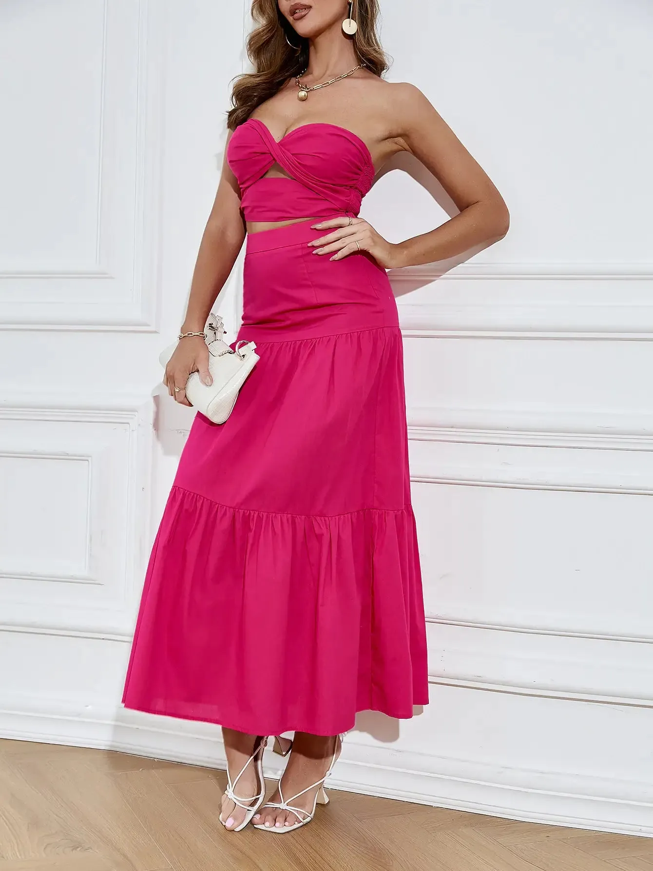 Sofia Pink Two-Piece Strapless Maxi Dress