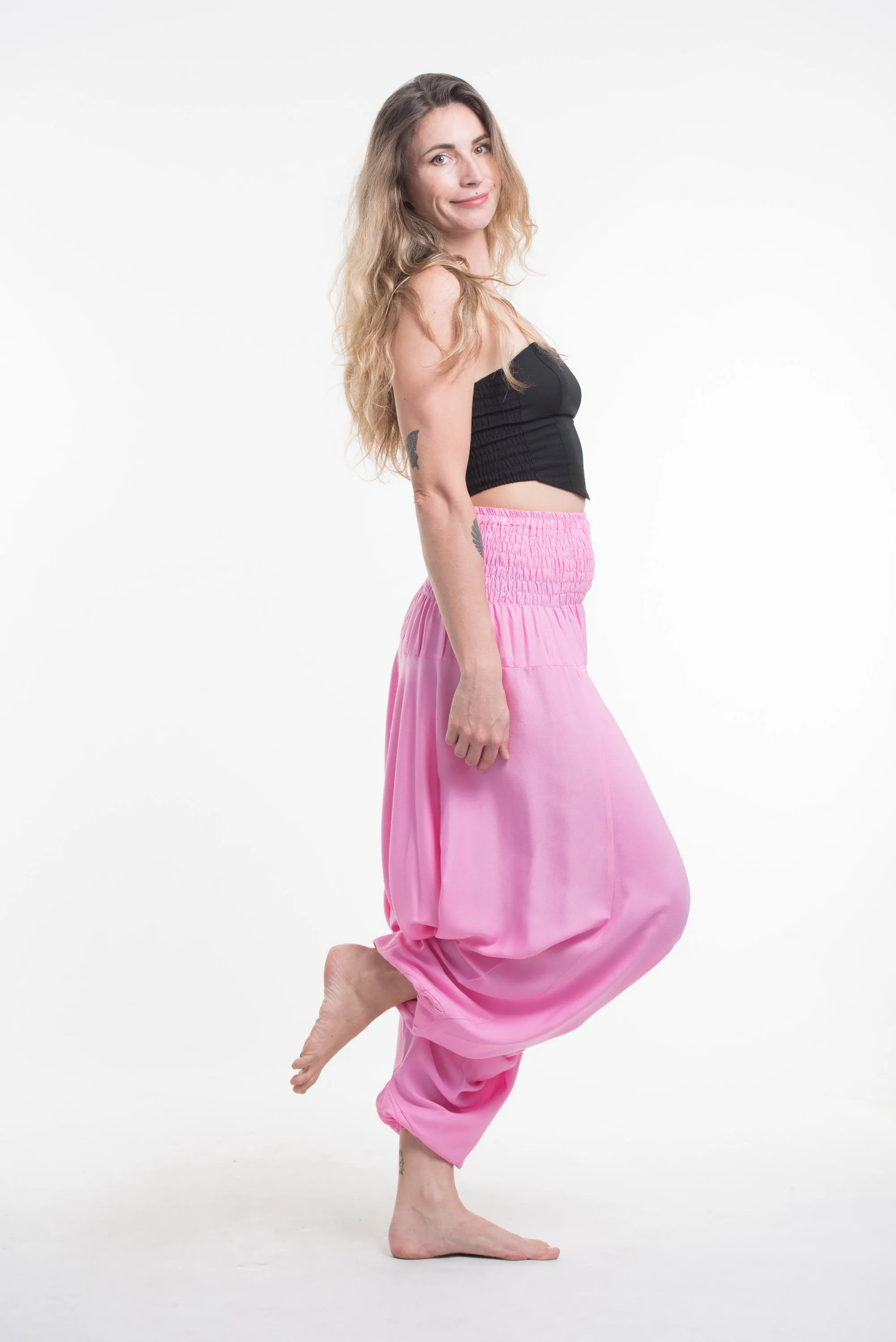 Solid Color 2-in-1 Jumpsuit Harem Pants in Pink