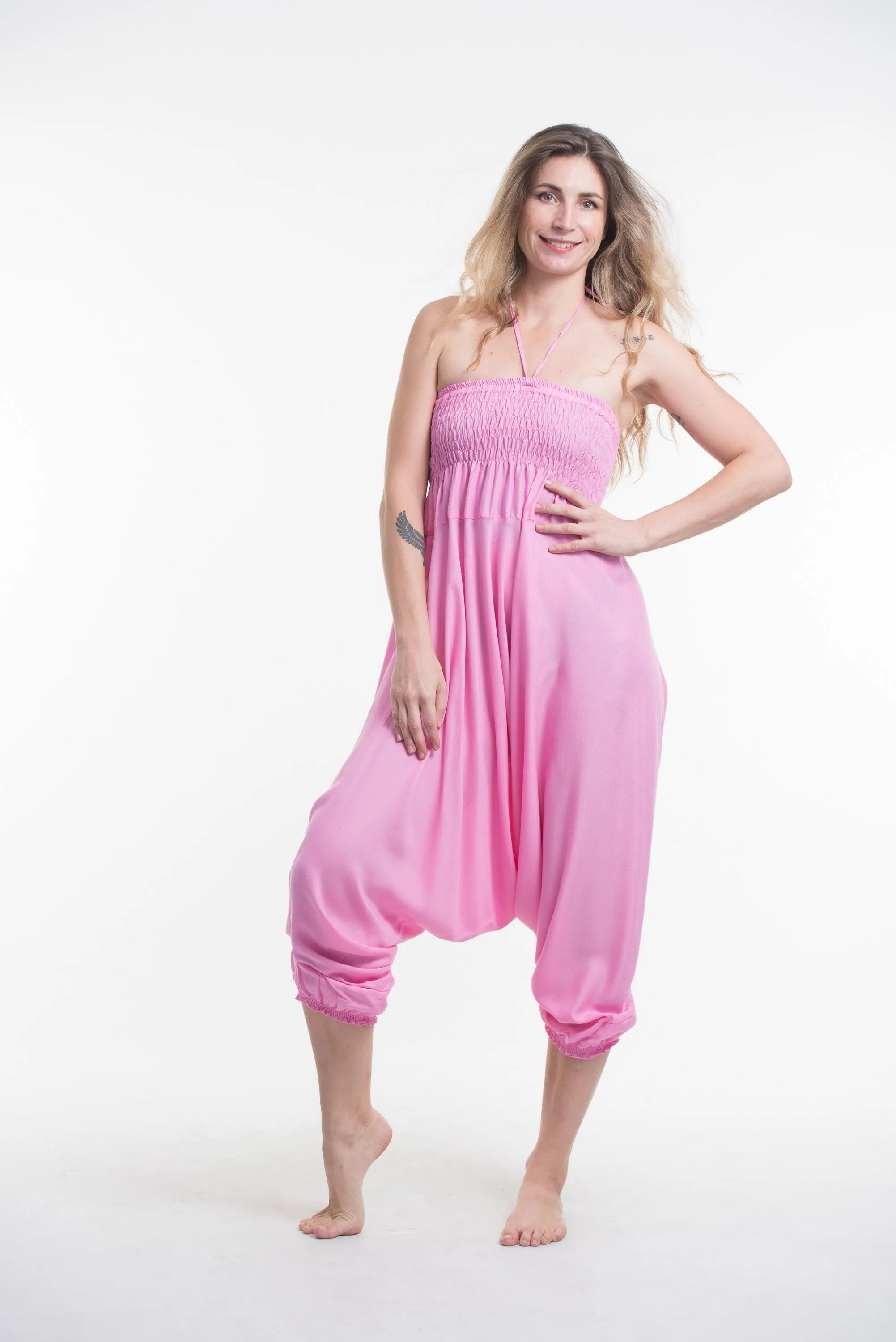 Solid Color 2-in-1 Jumpsuit Harem Pants in Pink