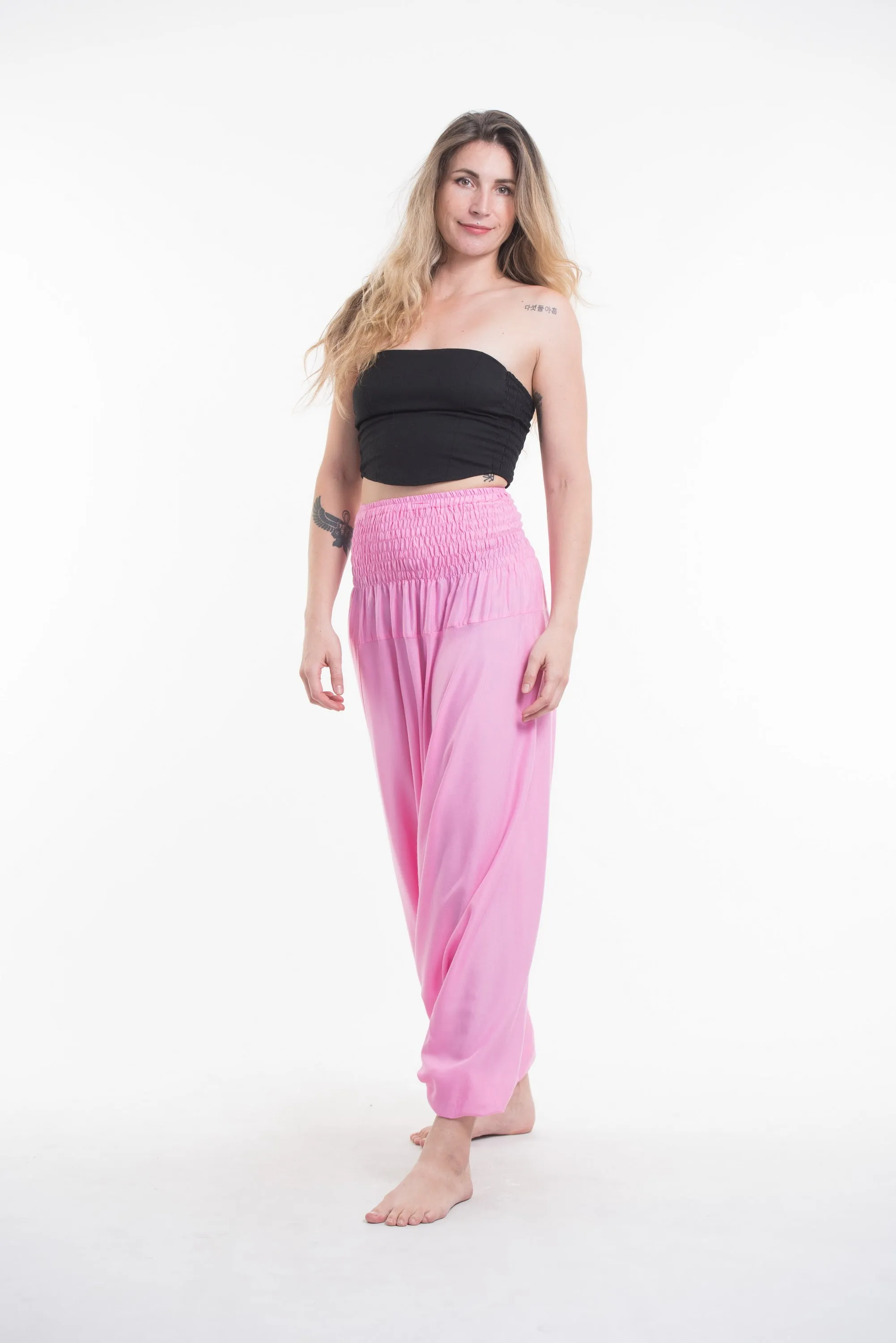 Solid Color 2-in-1 Jumpsuit Harem Pants in Pink