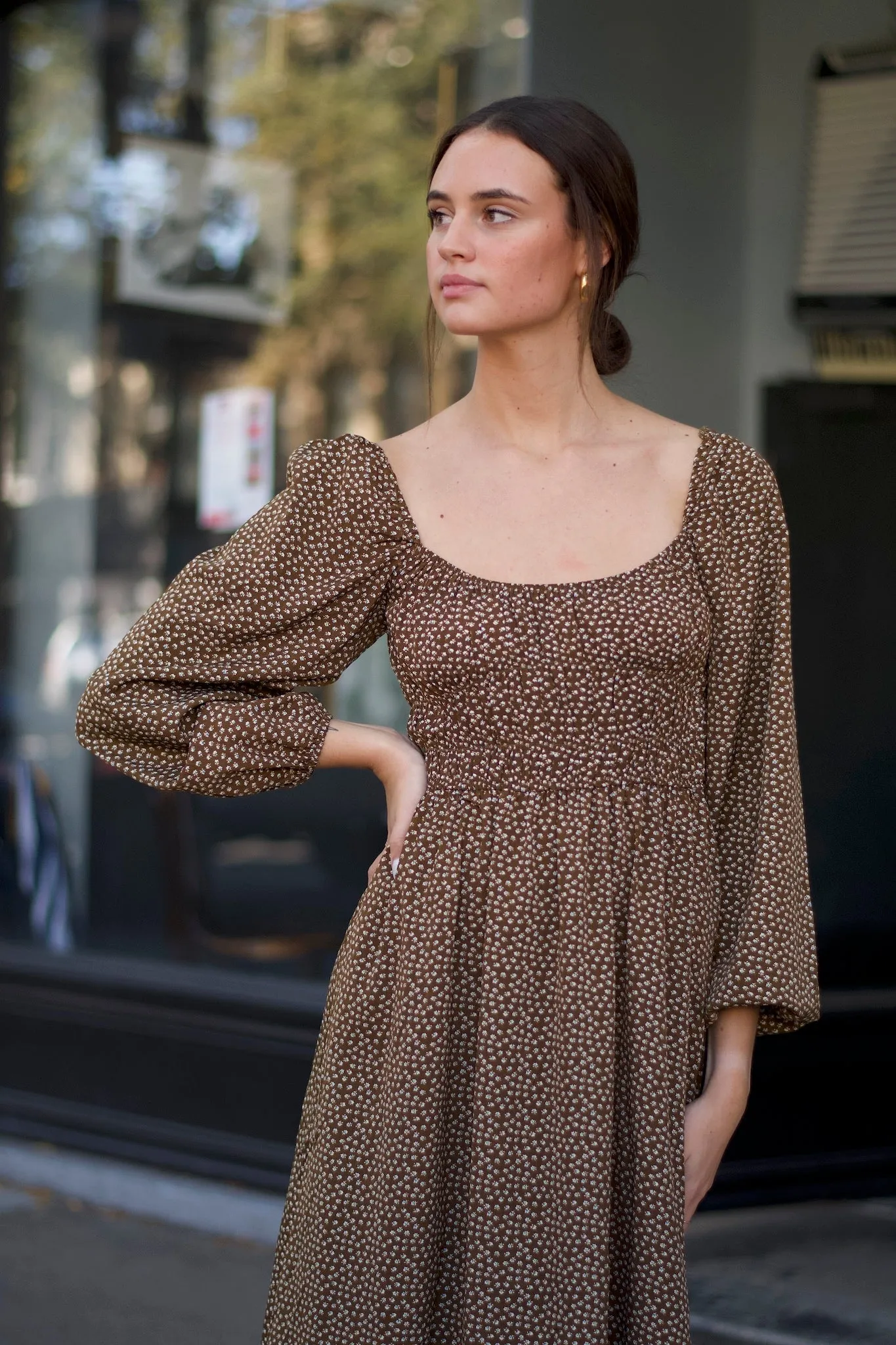 Square Neck Puff Sleeve Dress