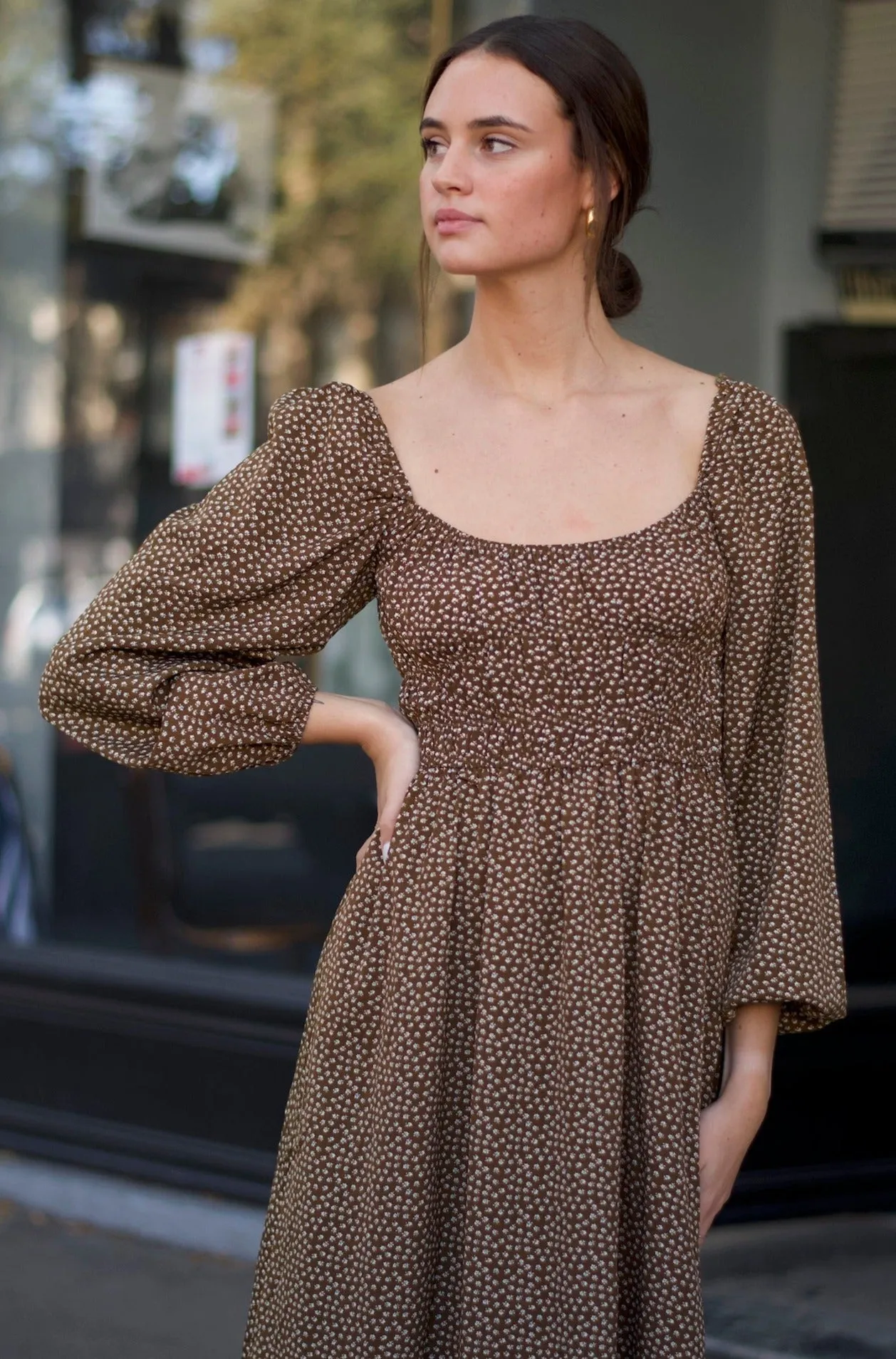 Square Neck Puff Sleeve Dress