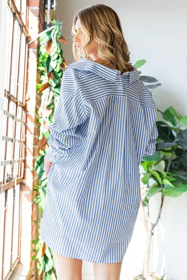 Striped Button Down High-Low Hem Shirt - Online Exclusive