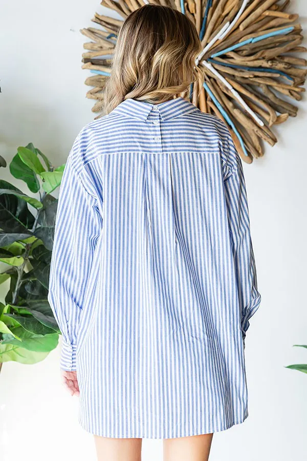 Striped Button Down High-Low Hem Shirt - Online Exclusive