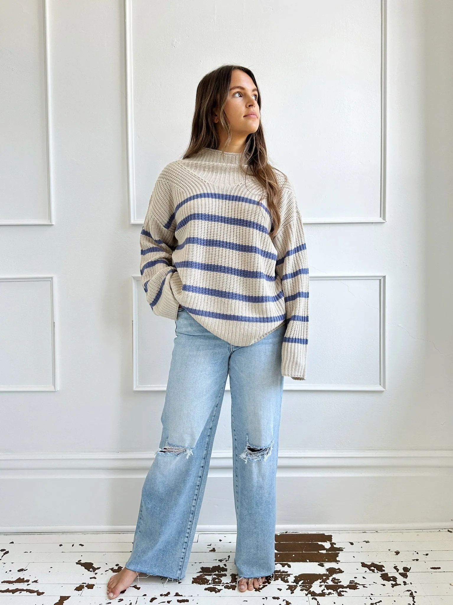 Striped Mock Neck Sweater