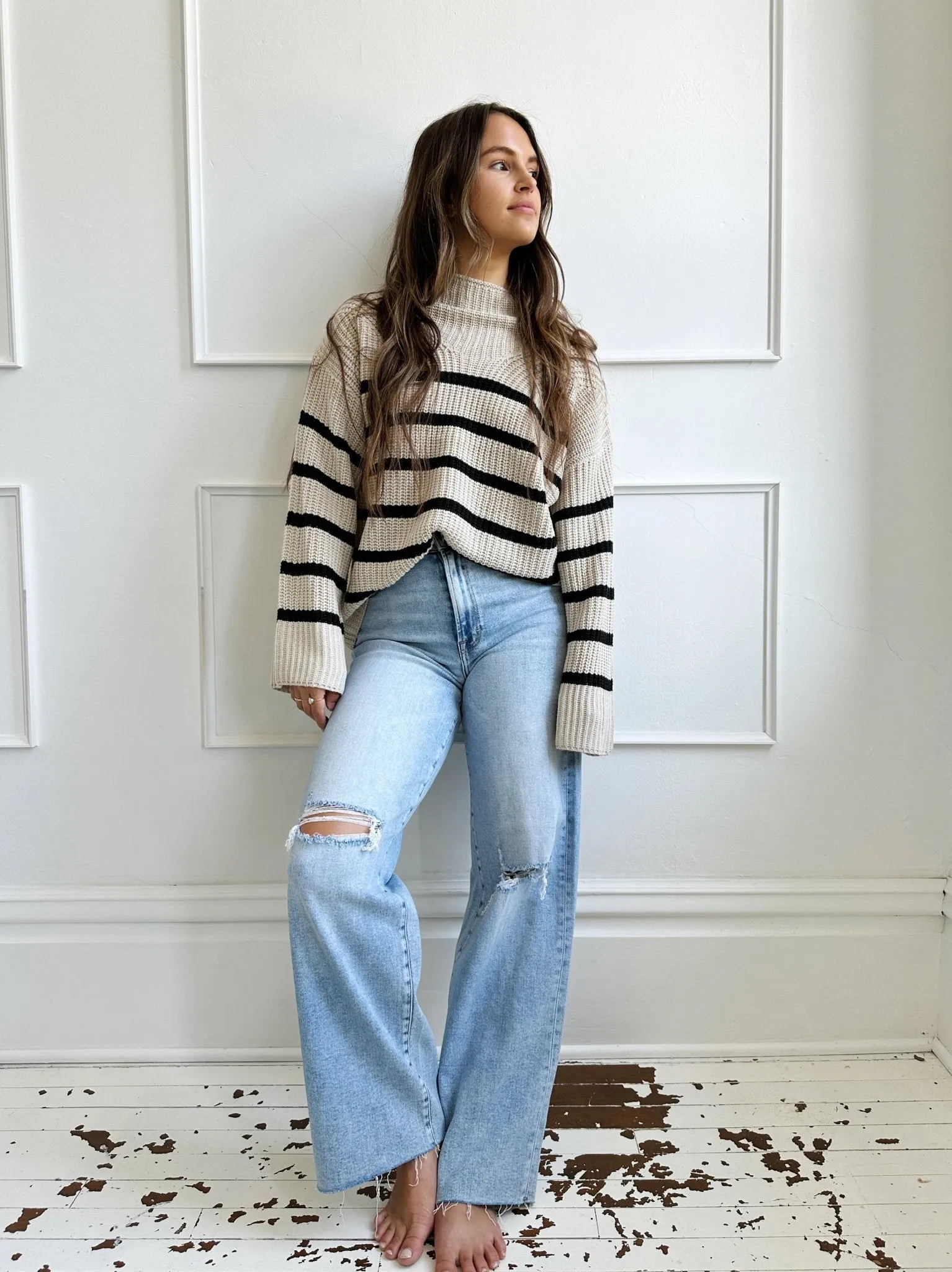 Striped Mock Neck Sweater