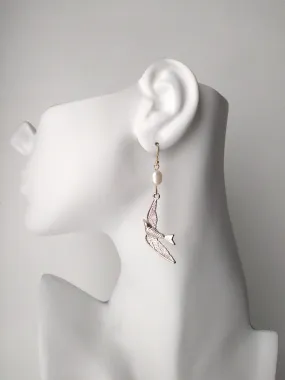 Swallow with White Pearl Drop Earrings