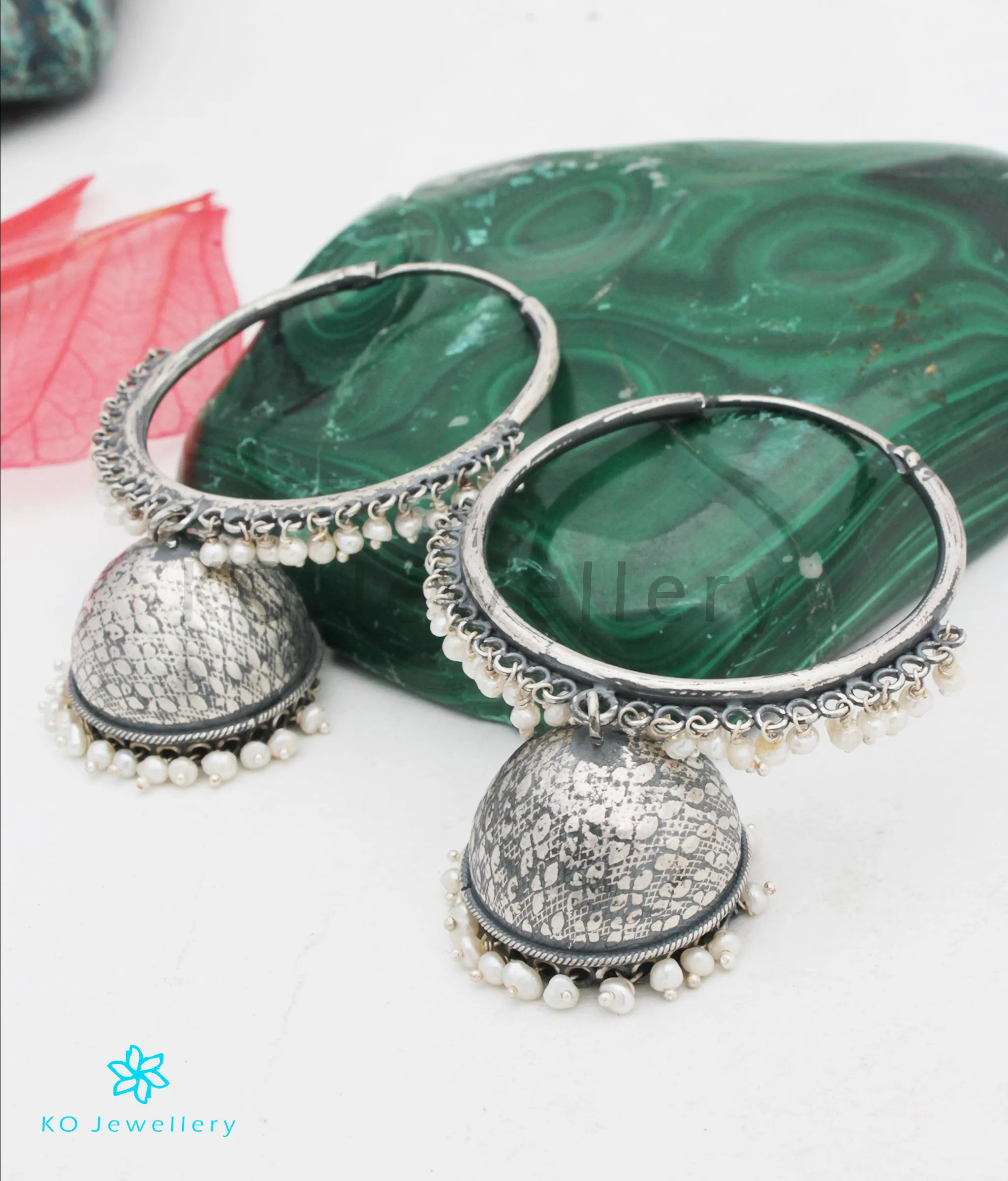 The Arohi Silver Pearl Bali-Jhumka (Oxidised)