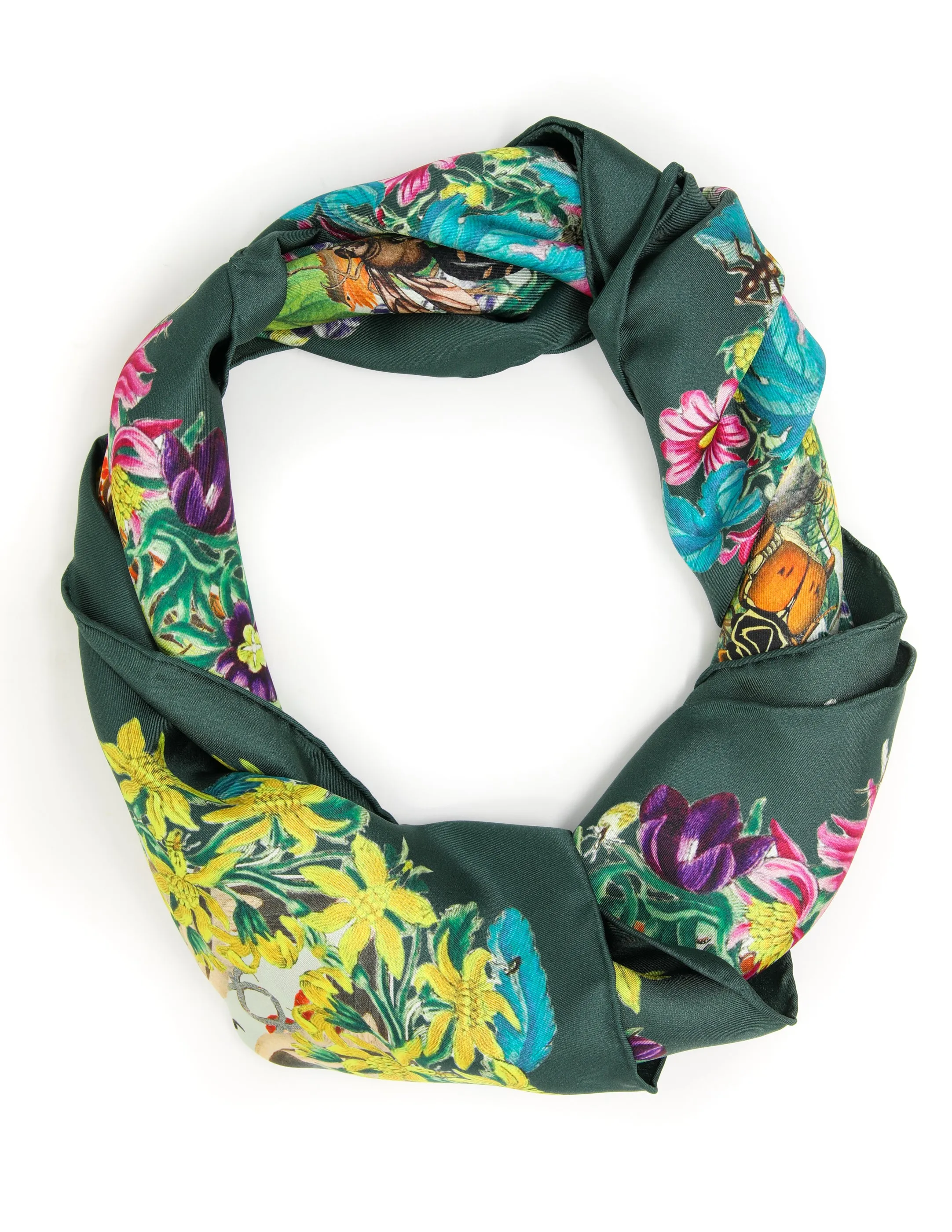 The Garden Square Silk Scarf-Teal Green