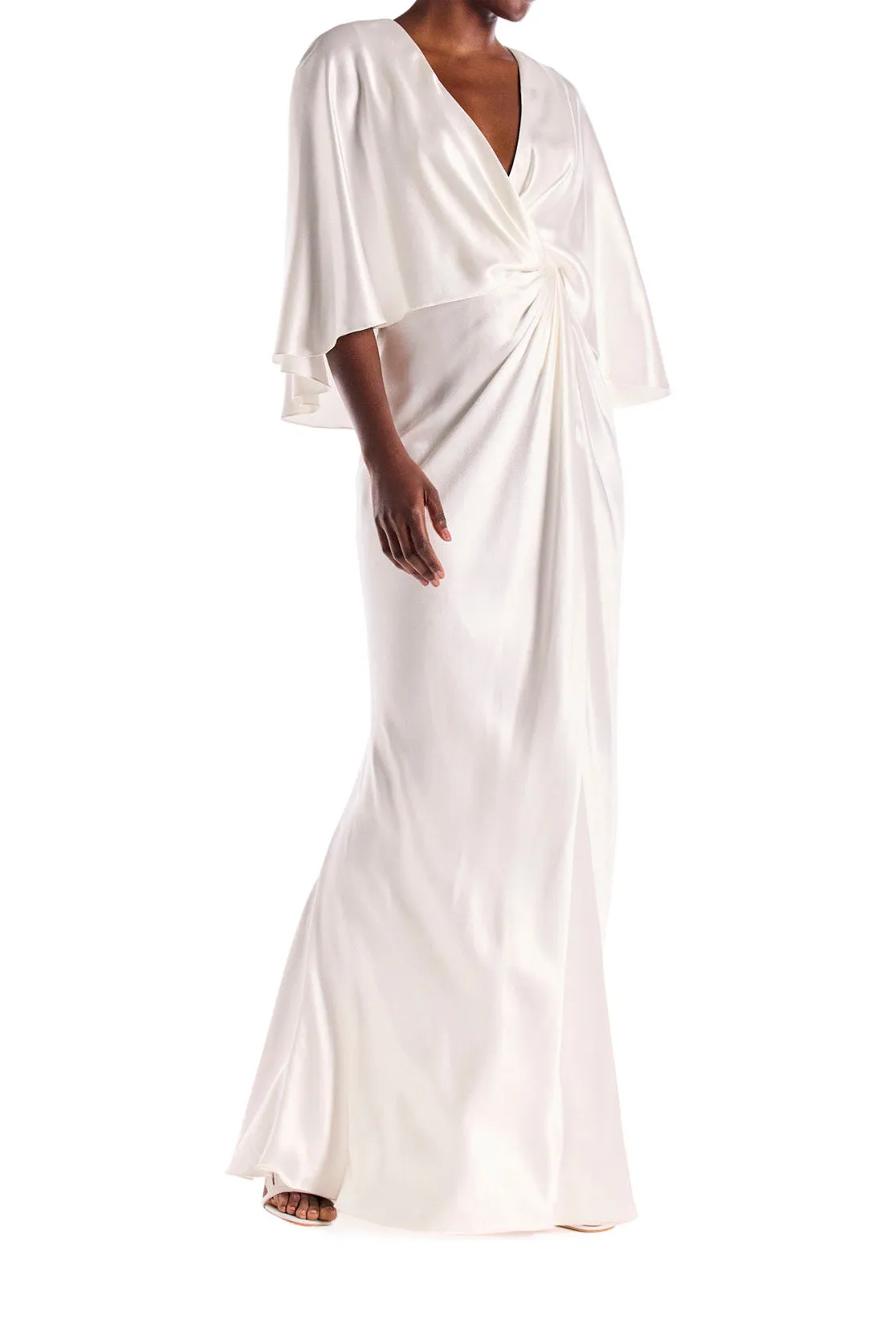 V-Neck Draped Capelet Sleeve Gown