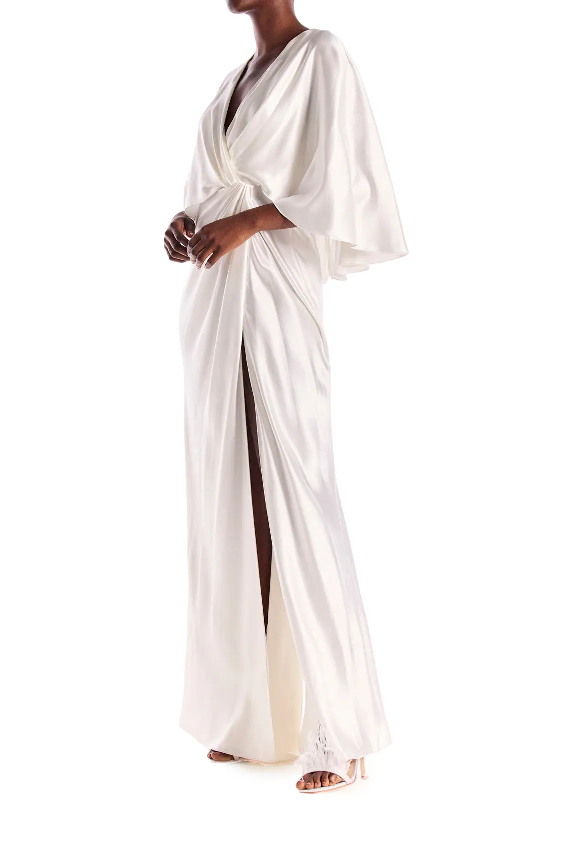 V-Neck Draped Capelet Sleeve Gown