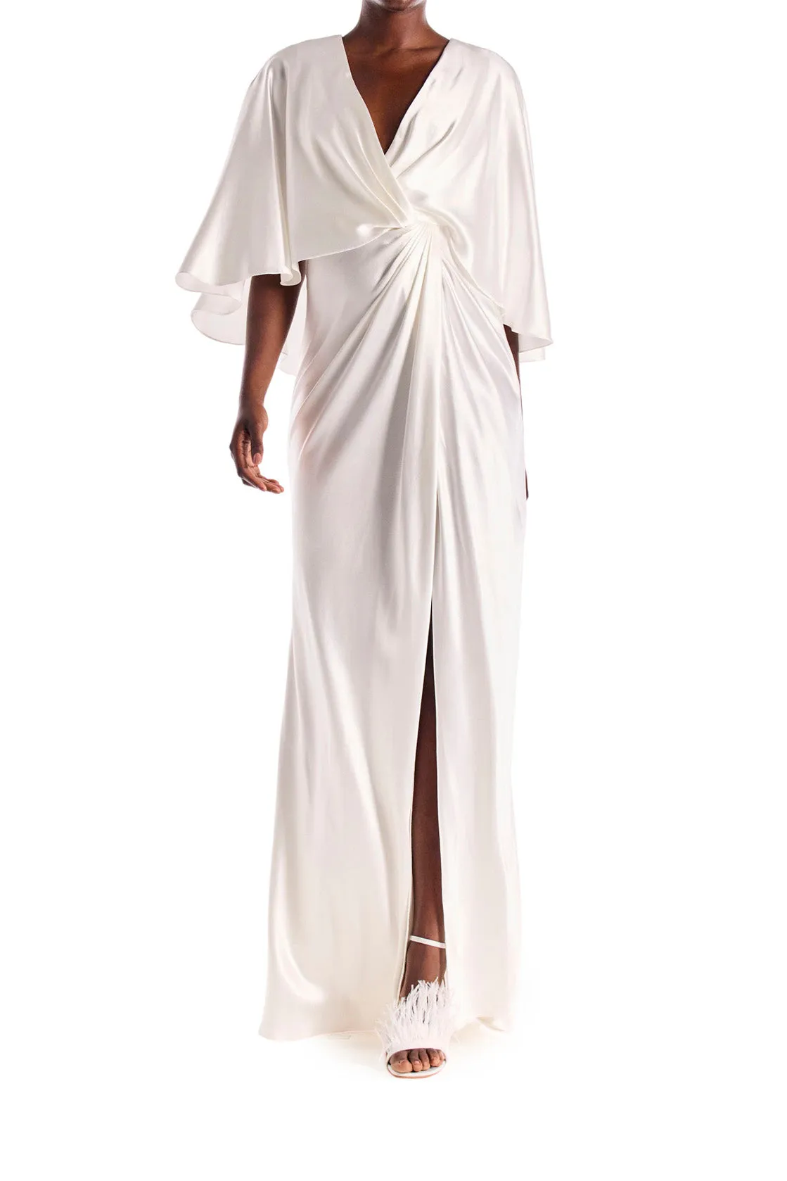 V-Neck Draped Capelet Sleeve Gown