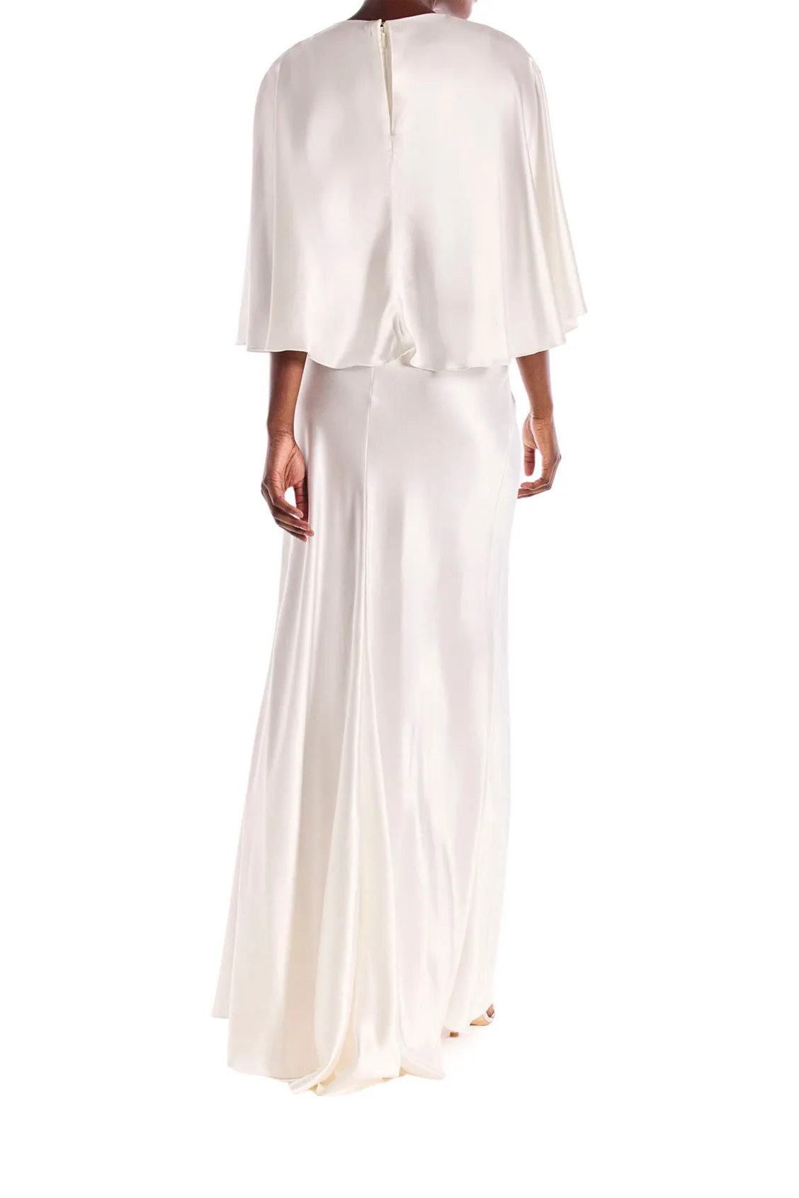 V-Neck Draped Capelet Sleeve Gown