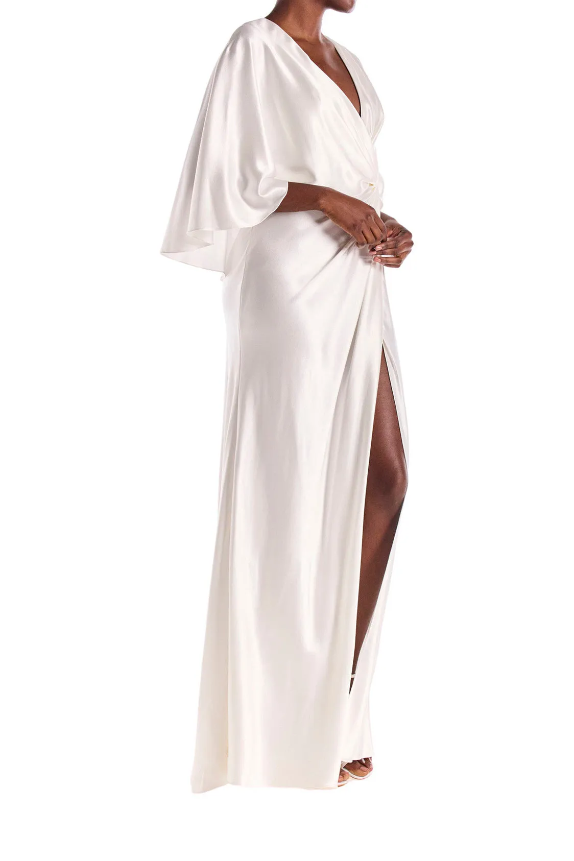 V-Neck Draped Capelet Sleeve Gown