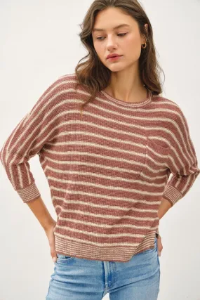 VESPER LIGHT STRIPED WAFFLE KNIT DOLMAN SLEEVE SWEATER