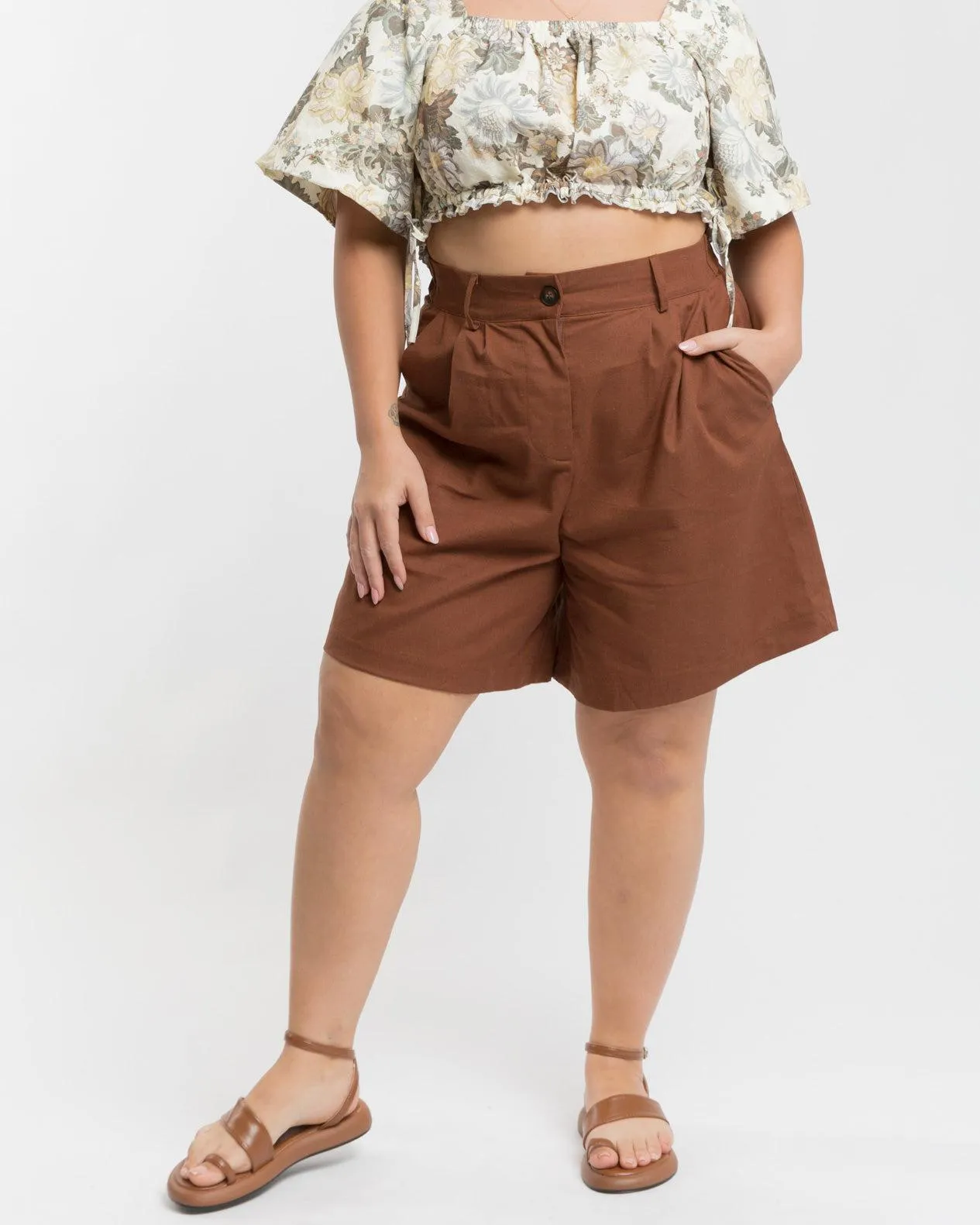 WAREHOUSE SALE | Maggie Tailored Shorts | Brown