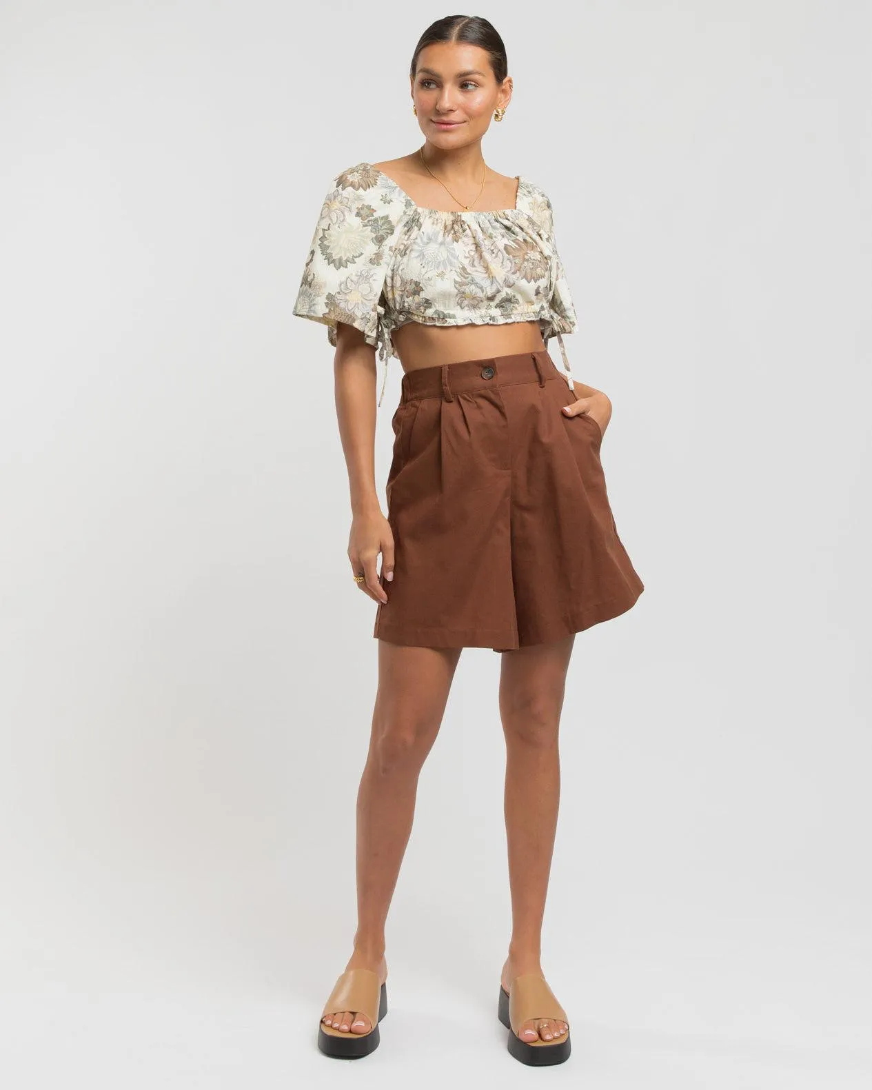 WAREHOUSE SALE | Maggie Tailored Shorts | Brown