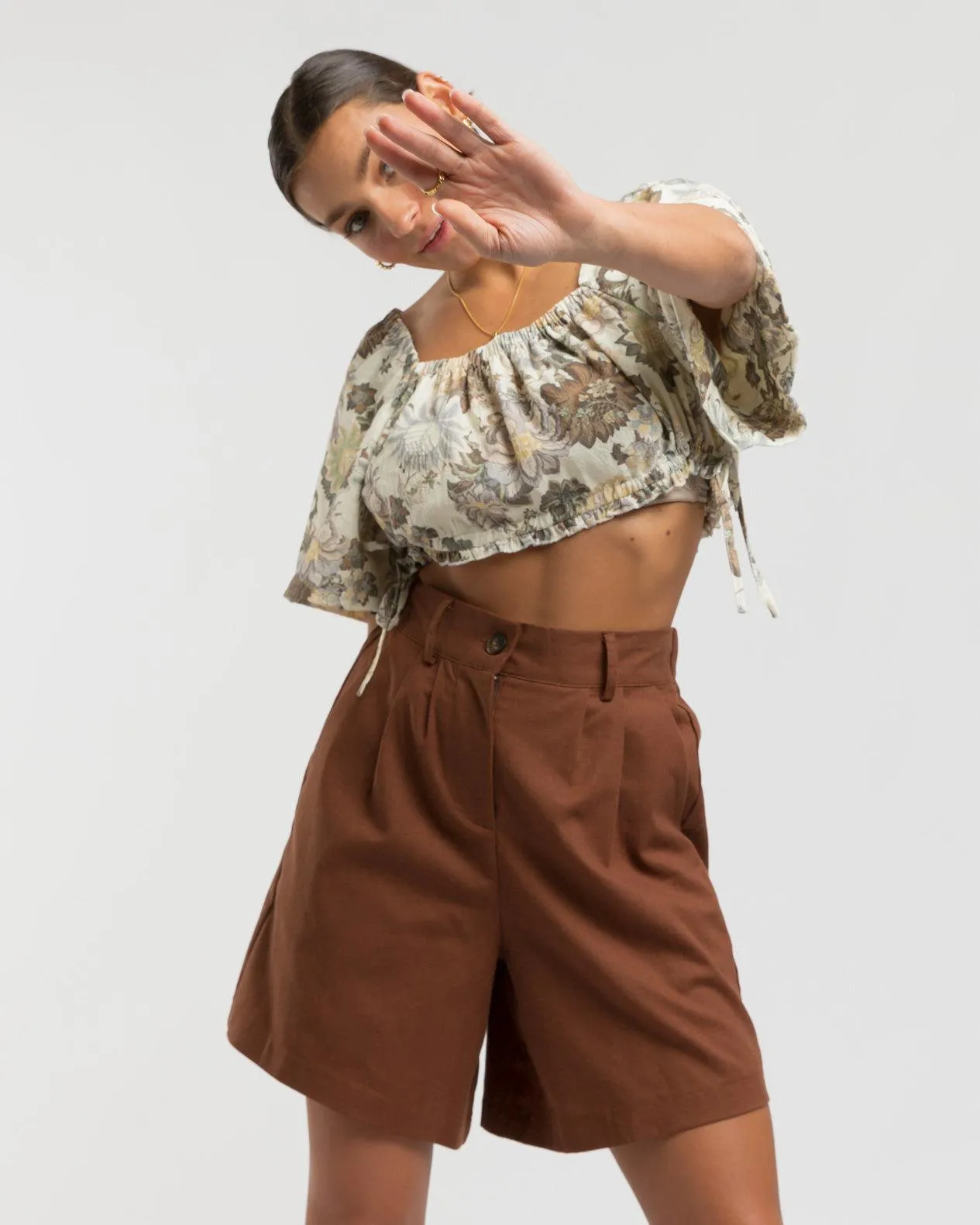 WAREHOUSE SALE | Maggie Tailored Shorts | Brown