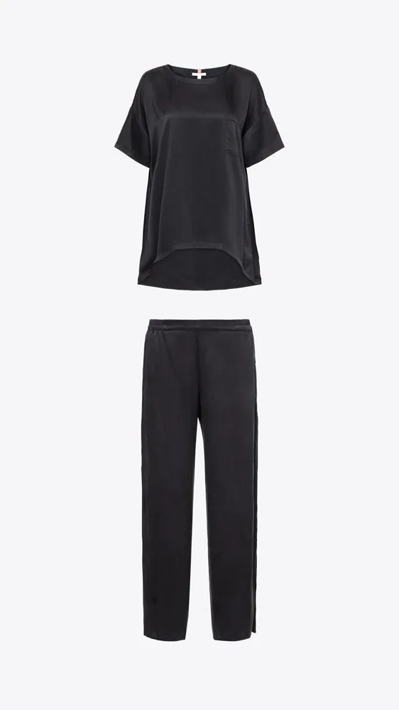 Washable Silk Tee Pant Set - Immersed Black