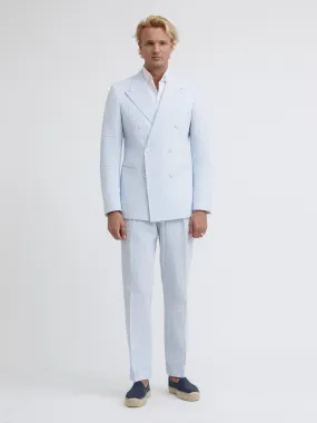 White Blue Striped Seersucker Suit