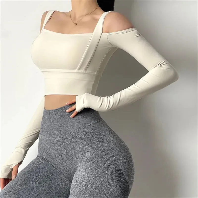 Women Strapless Sports Shirts Long Sleeve Dry Tank Top Gym T-shirt Athletic Active Fitness Workout Running  Sportswear