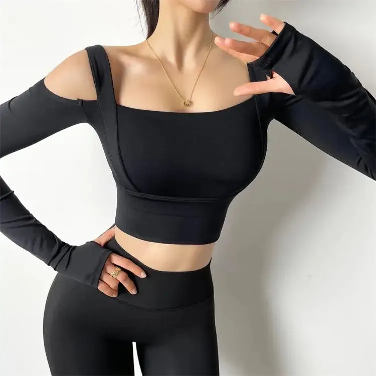 Women Strapless Sports Shirts Long Sleeve Dry Tank Top Gym T-shirt Athletic Active Fitness Workout Running  Sportswear