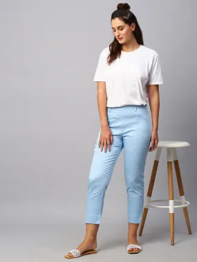 Women's Blue Cotton Lycra Regular Fit Pant