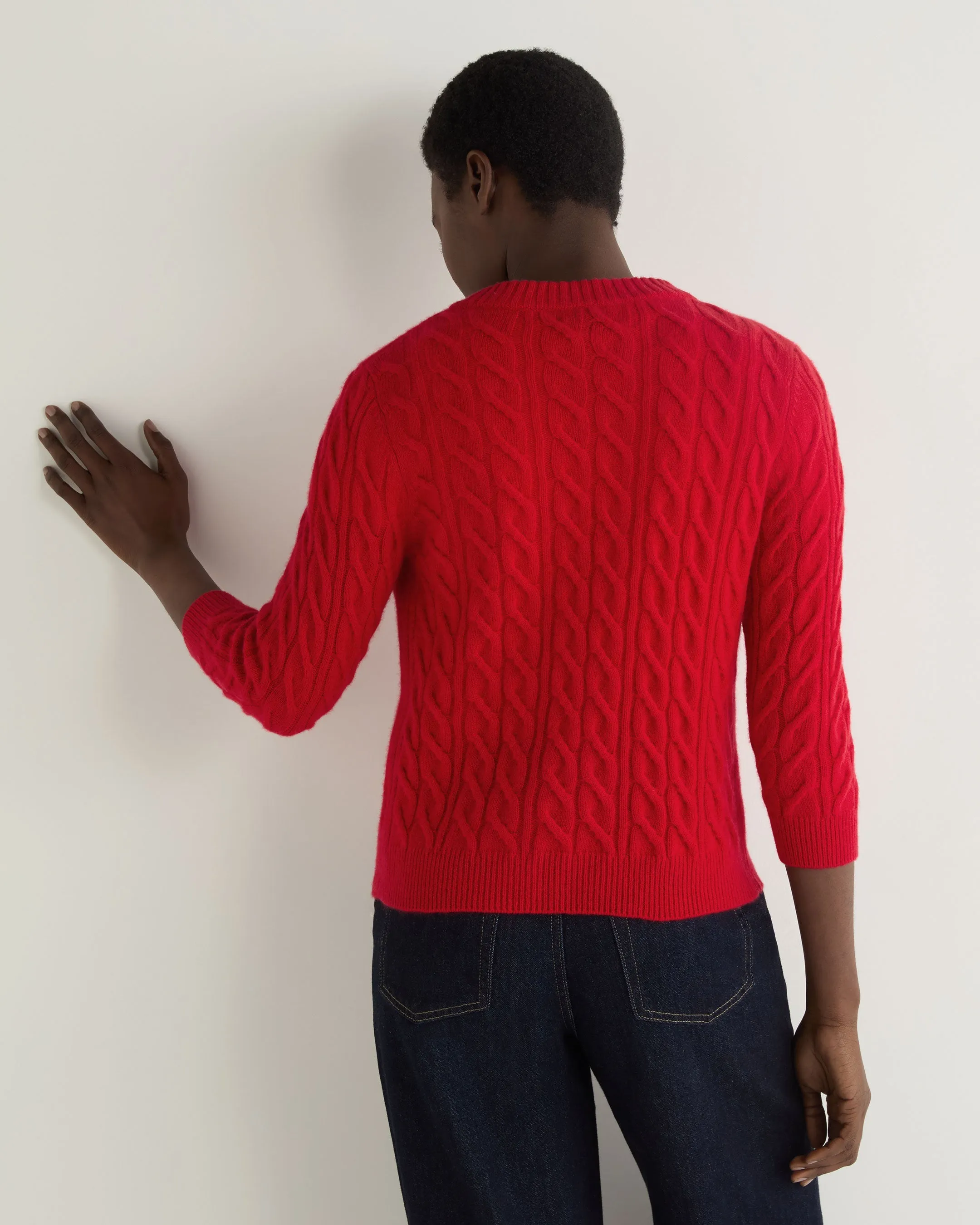 Women's Emilia Cable Round Neck Cashmere Jumper Riding Red