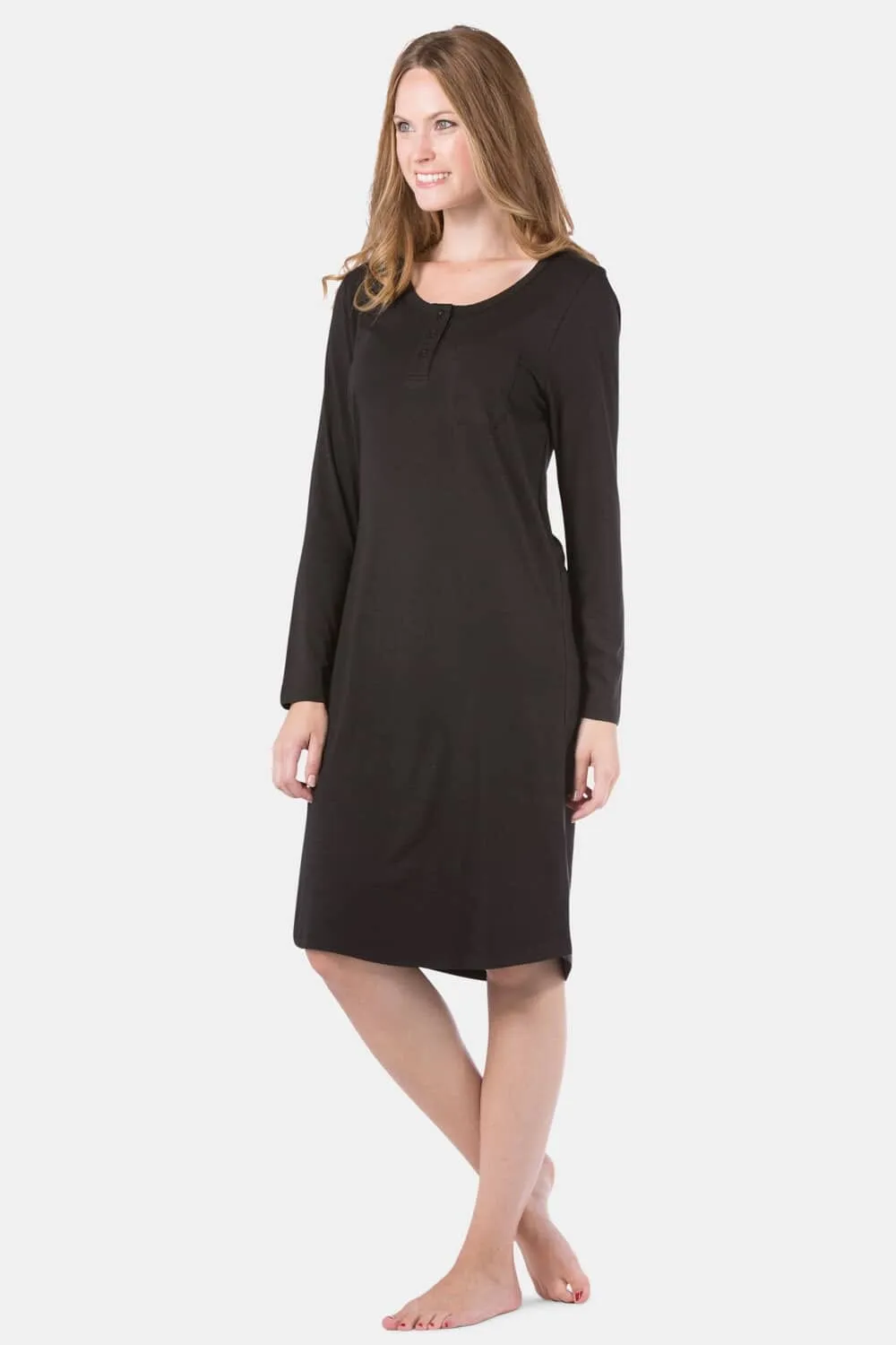 Women's Jersey Below Knee Henley Nightshirt